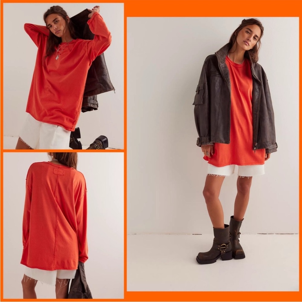 Free People Ellen Long Sleeve in Orange NWOT